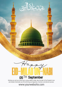 White Joyful Mawlid Nabi Greeting Template A6