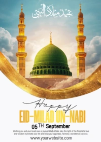 White Joyful Mawlid Nabi Greeting Template A6