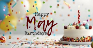 White Joyful May Birthdays Instagram Post Gambar Bersama Facebook template
