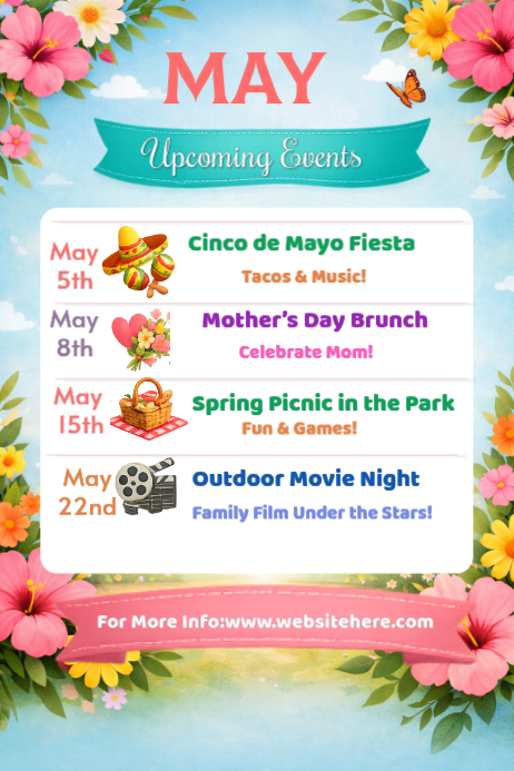 White Joyful May Events Poster Template | PosterMyWall