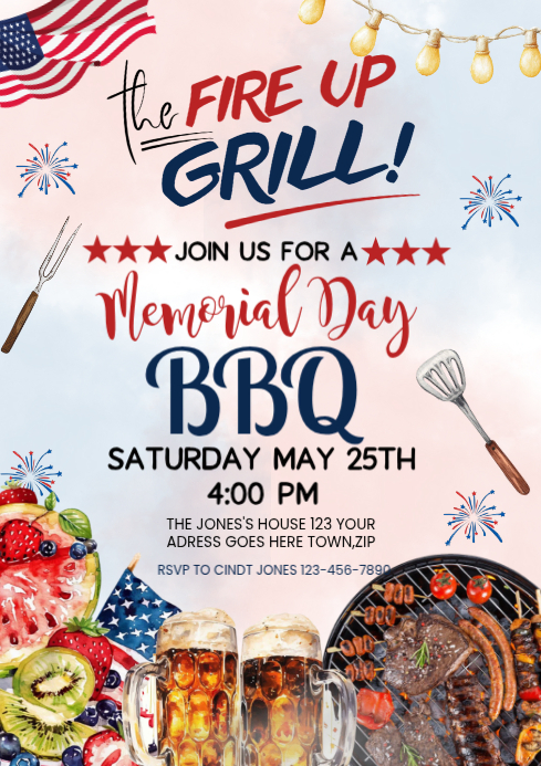 White Memorial Day Bbq A4 Template | PosterMyWall
