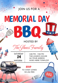 White Joyful Memorial Day BBQ A4 template