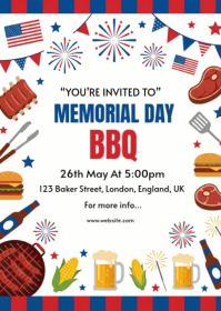 White Joyful Memorial Day BBQ A6 template