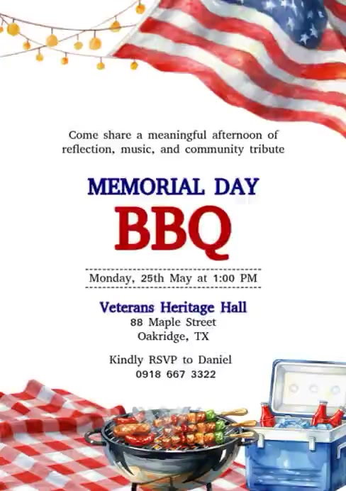 White Joyful Memorial Day BBQ Event A4 Video Template | PosterMyWall