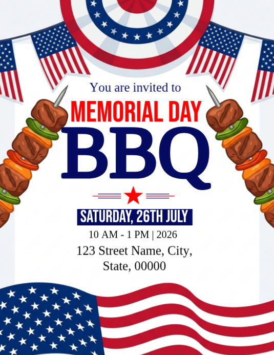 White Memorial Day Bbq Flyers Template | PosterMyWall
