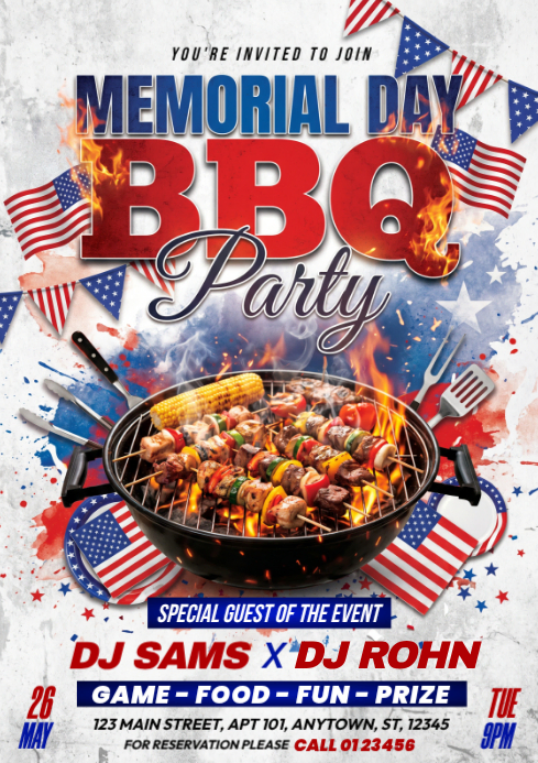 White Memorial Day Bbq Party A4 Template | PosterMyWall