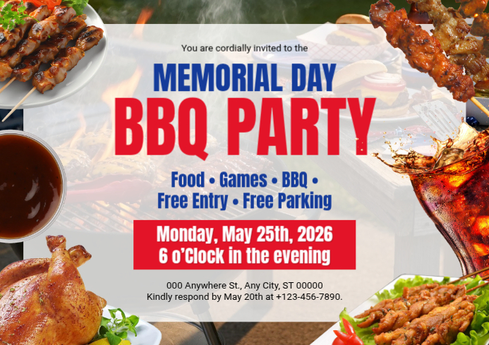 White joyful memorial day bbq party a4 Template | PosterMyWall
