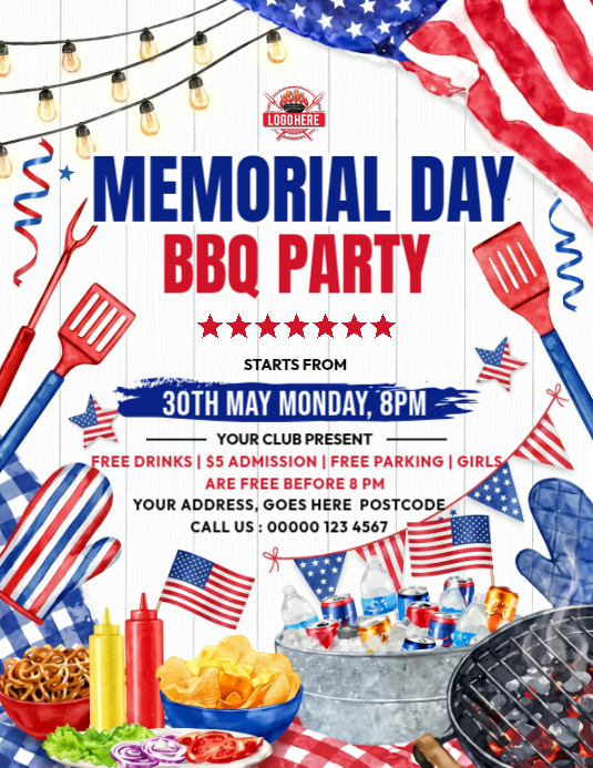 Memorial Day Bbq Party Flyers Template | PosterMyWall