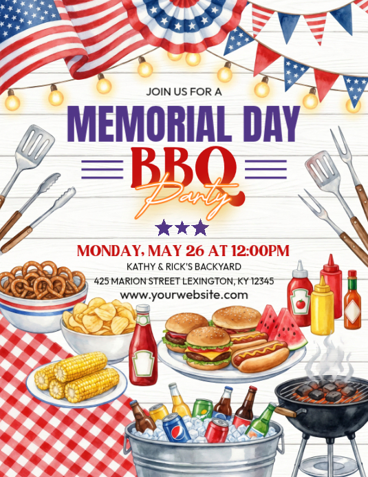 Memorial Day Bbq Party Flyers Template | PosterMyWall
