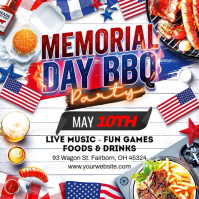 White Joyful Memorial Day BBQ Square Video สี่เหลี่ยมจัตุรัส (1:1) template