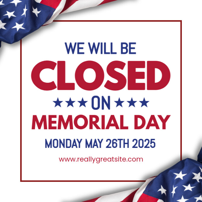 White Joyful Memorial Day Business Closed Sign Instagram Post Template ...