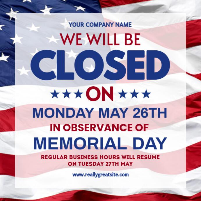 White Joyful Memorial Day Business Closed Sign Instagram Post template