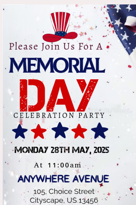 White Joyful Memorial Day Celebration Party Poster template
