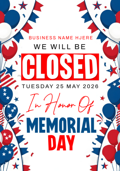 Memorial Day Closure Announcement Template | PosterMyWall