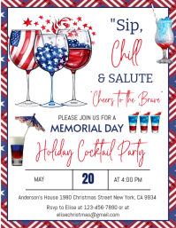 White Joyful Memorial Day Cocktail Party invitation Flyer template
