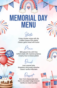 White Joyful Memorial Day Menu Half Page Wide template