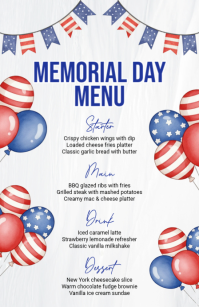 White Joyful Memorial Day Menu Half Page Wide Halv side bred template