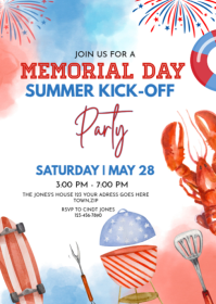 White Joyful Memorial Day Party A6 template
