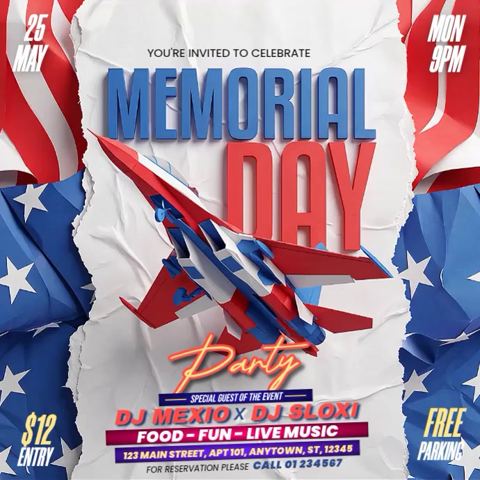 White Memorial Day Party Square Template | PosterMyWall
