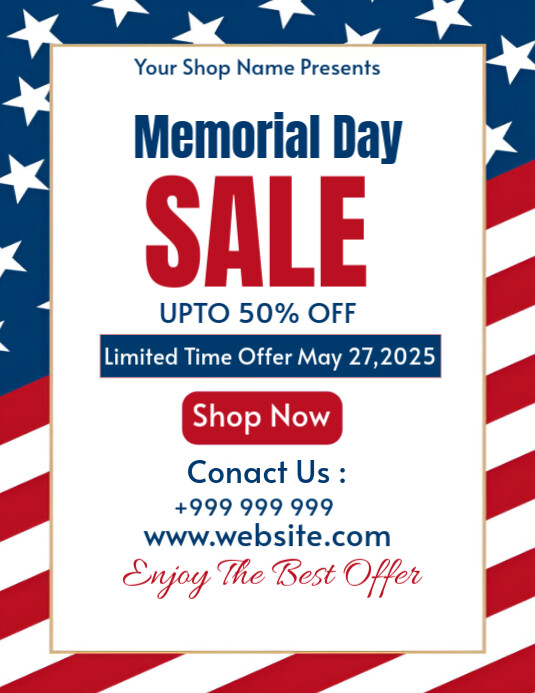 White Joyful Memorial Day Sale Templete Flyer Poster Flyer (us Letter ...