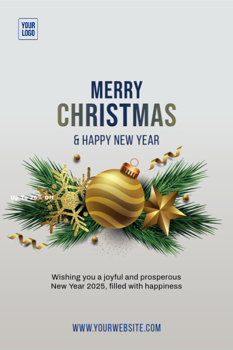 White Joyful Merry Christmas And Happy New Year Poster Template ...