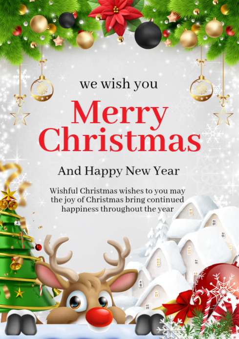 White Joyful Merry Christmas And Happy New Year Flyer Design A4 ...