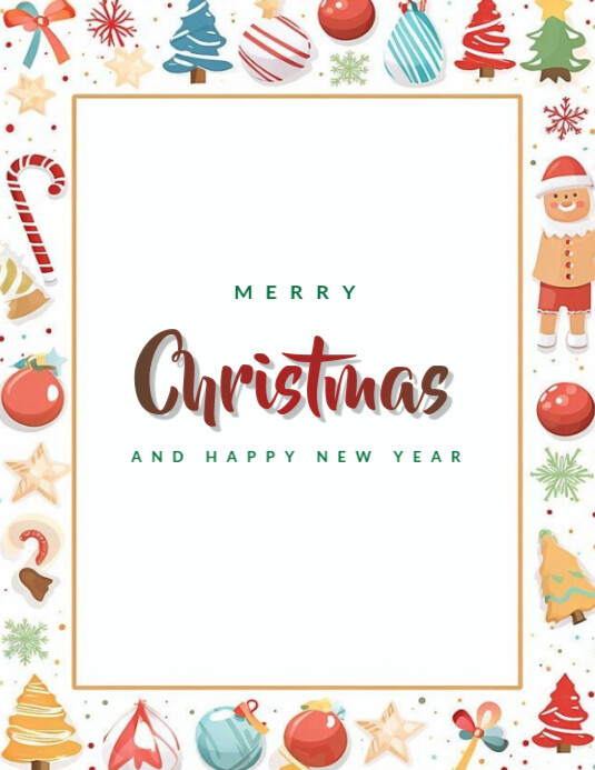 White Joyful Merry Christmas And Happy New Year Flyer (us Letter ...