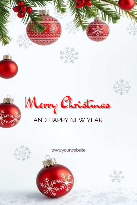 White Joyful Merry Christmas And Happy New Year Poster Template ...