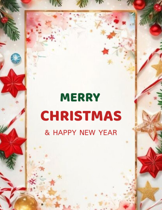 White Joyful Merry Christmas And Happy New Year Flyer (us Letter ...