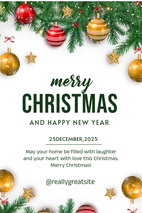 White Joyful Merry Christmas And Happy New Year Poster Template ...