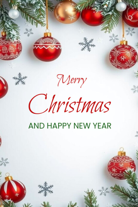 White Joyful Merry Christmas And Happy New Year Poster Template ...