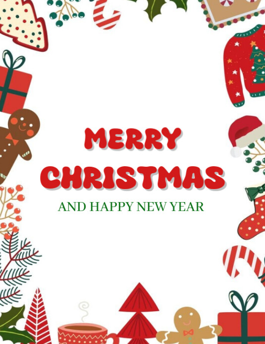 White Joyful Merry Christmas And Happy New Year Flyer (us Letter ...