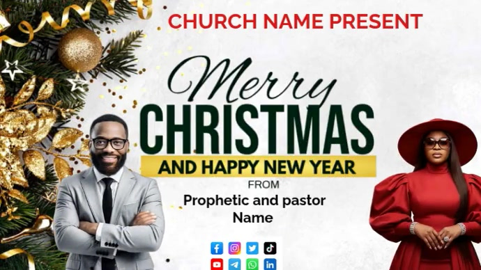 White Joyful Merry Christmas And Happy New Year Digital Display (16:9 ...