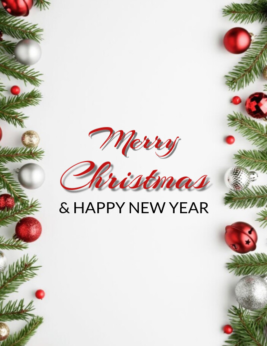 Plantilla de White Joyful Merry Christmas And Happy New Year Flyer (us ...