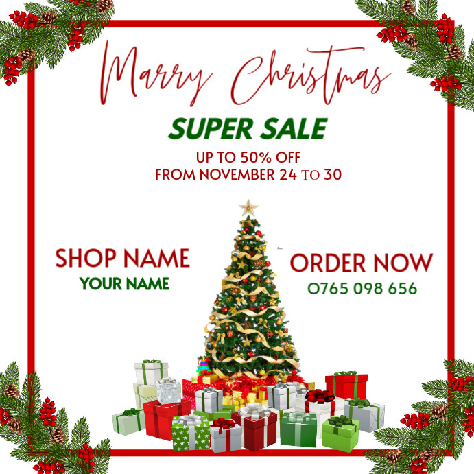 White Joyful Merry Christmas Sale Flyer Instagram Post Template ...
