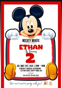 White Joyful Mickey Mouse Birthday Invitation A3 template