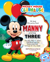 White Joyful Mickey Mouse Birthday Party Instagram Portrait template
