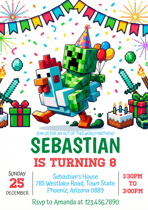 Minecraft Birthday Party A4 Template | PosterMyWall
