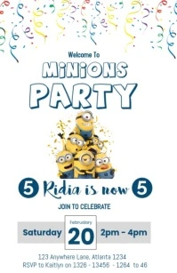 White Joyful Minions Birthday Invitations Half Page Wide template