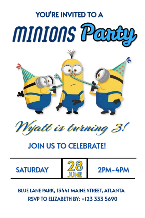 White Joyful Minions Birthday Party Invitation Template  Poster