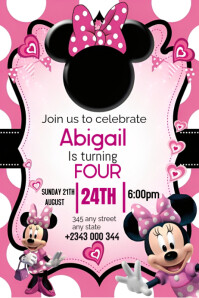White Joyful Minnie Mouse Birthday Party  Poster template