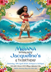White Joyful Moana Birthday Invitation A6 template