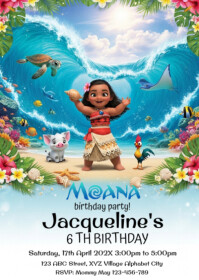 White Joyful Moana Birthday Invitation A6 template