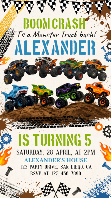 Monster Truck Birthday Party Template | PosterMyWall