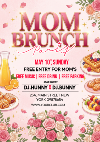 White Joyful Mother's Day Brunch Party A4 template