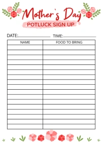 White Joyful Mother's Day Potluck Signup A6 template