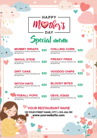 White Joyful Mother's Day Special Menu A4 template