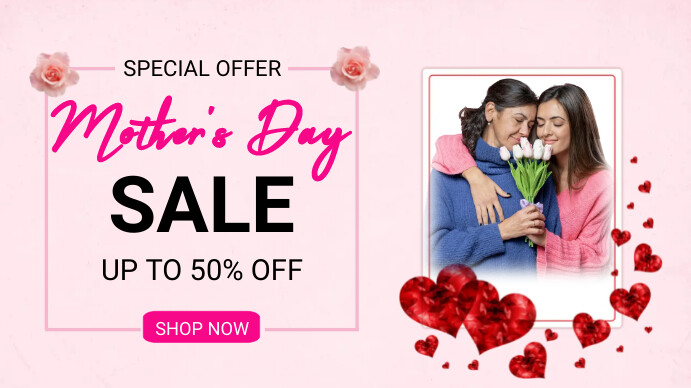 White Joyful Mother's Day Sale Digital Displa Ekran reklamowy (16:9) template