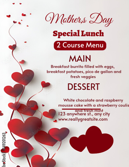 White Joyful Mothers Day Menu Flyer Pamflet (VSA Brief) template