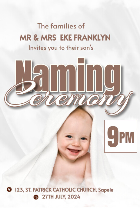 White Joyful Naming Ceremony  Poster template